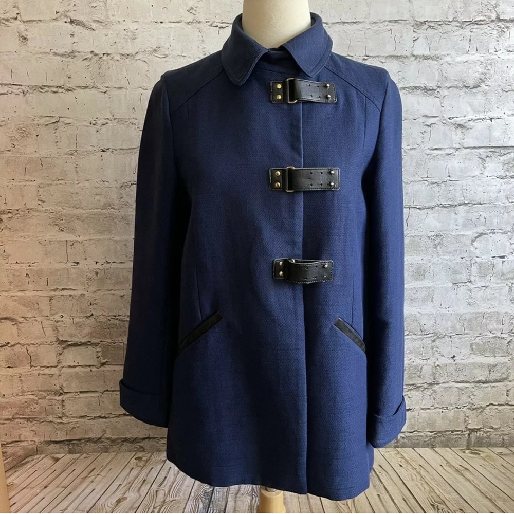 Sandro Blue Black Buckel Peacoat Pea Coat Jacket